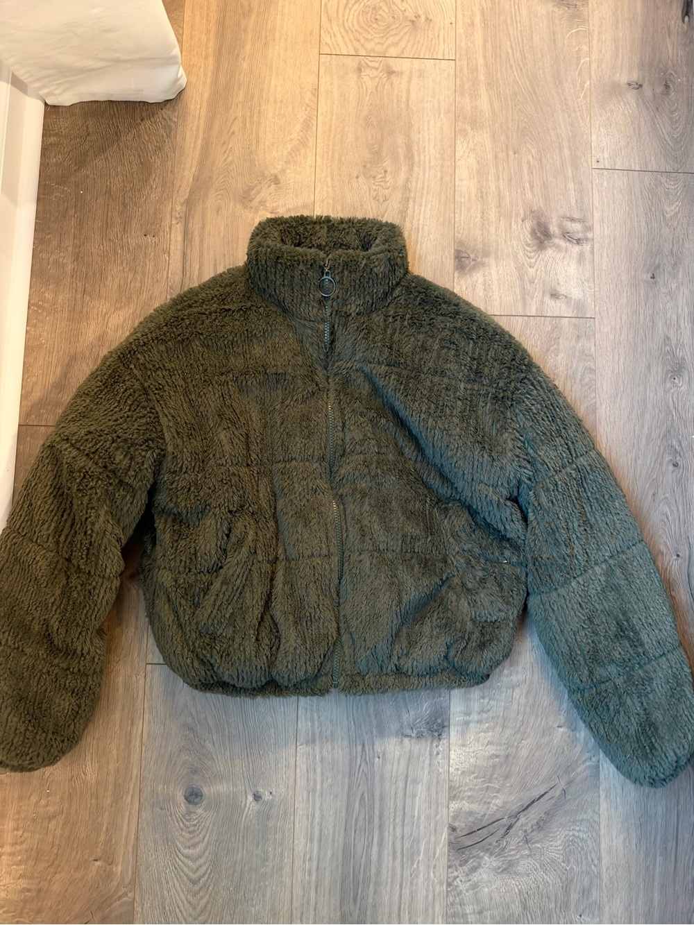 wild fable Olive Green Plush Sherpa Puffer Jacket